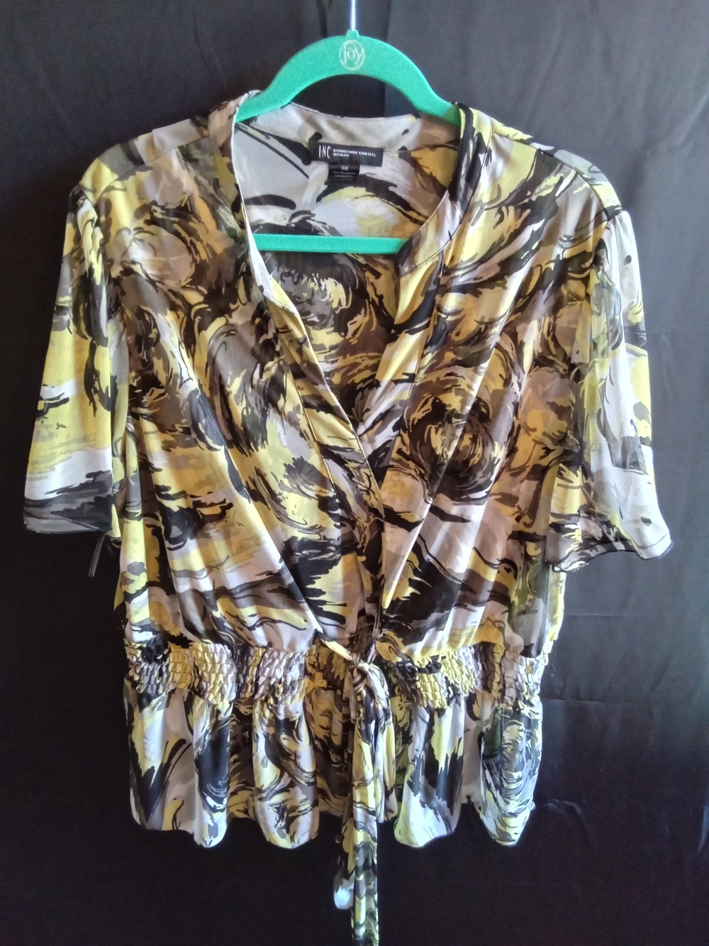 INC International Concepts Yellow Floral Wrap Top